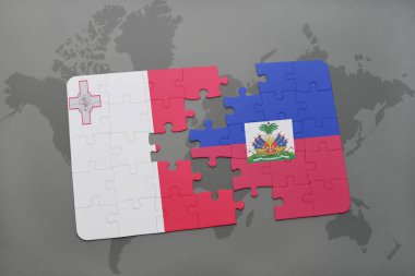 malta ve haiti ulusal bayrak bir dünya haritası üzerinde ile bulmaca