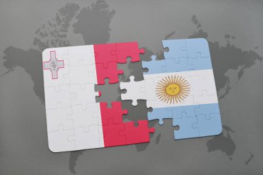 malta ve Arjantin bir dünya haritası üzerinde bayrağı ile bulmaca