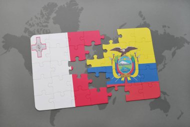 malta ve Ekvator bir dünya haritası üzerinde bayrağı ile bulmaca