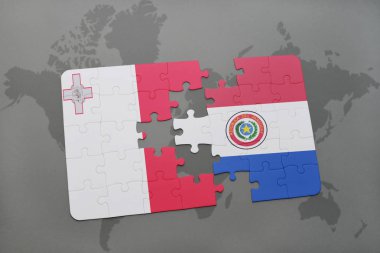 malta ve paraguay ulusal bayrak bir dünya haritası üzerinde ile bulmaca