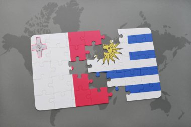 malta ve uruguay ulusal bayrak bir dünya haritası üzerinde ile bulmaca