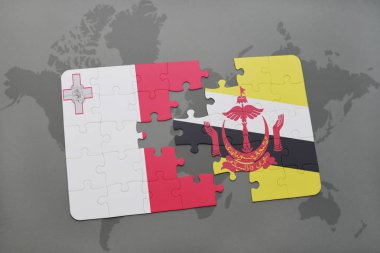 malta ve brunei bir dünya haritası üzerinde bayrağı ile bulmaca