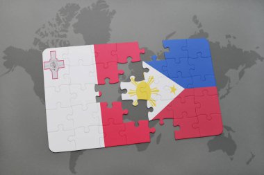 malta ve Türkiye ulusal bayrak bir dünya haritası üzerinde ile bulmaca