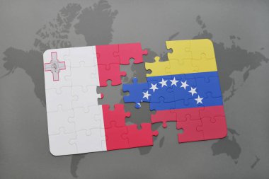 malta ve venezuela ulusal bayrak bir dünya haritası üzerinde ile bulmaca