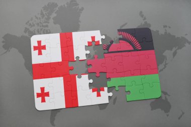 Gürcistan ve Malavi bir dünya haritası üzerinde bayrağı ile bulmaca