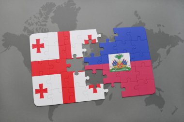 Gürcistan ve haiti ulusal bayrak bir dünya haritası üzerinde ile bulmaca