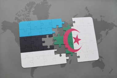 Estonya ve Cezayir ulusal bayrak bir dünya haritası üzerinde ile bulmaca