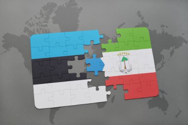Estonya ve Ekvator Ginesi ulusal bayrak bir dünya haritası üzerinde ile bulmaca