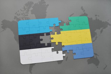 gabon ve Estonya ulusal bayrak bir dünya haritası üzerinde ile bulmaca