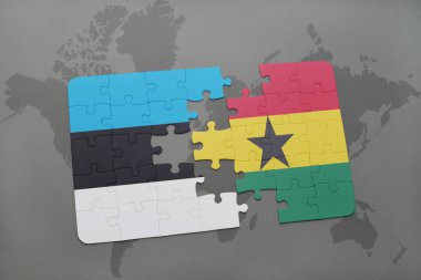 Estonya ve Gana bir dünya haritası üzerinde bayrağı ile bulmaca