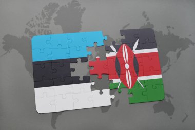 Estonya ve kenya ulusal bayrak bir dünya haritası üzerinde ile bulmaca
