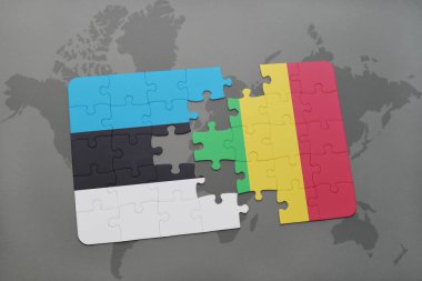 Estonya ve mali bir dünya haritası üzerinde bayrağı ile bulmaca