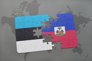 Estonya ve haiti ulusal bayrak bir dünya haritası üzerinde ile bulmaca