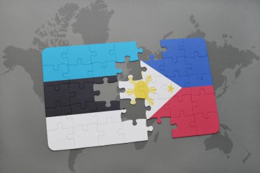 Estonya ve Türkiye ulusal bayrak bir dünya haritası üzerinde ile bulmaca