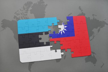 Estonya ve Tayvan ulusal bayrak bir dünya haritası üzerinde ile bulmaca