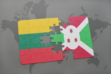 bir dünya haritası üzerinde Litvanya ve burundi bayrağı ulusal ile bulmaca