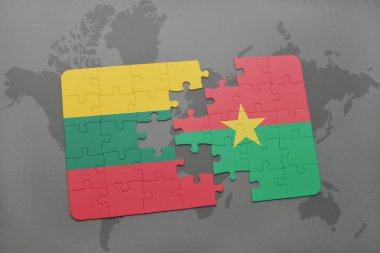 Litvanya ve burkina faso ulusal bayrak bir dünya haritası üzerinde ile bulmaca