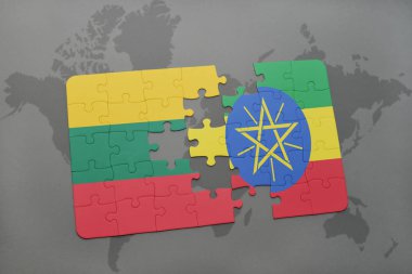 Litvanya ve Etiyopya bir dünya haritası üzerinde bayrağı ile bulmaca