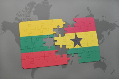 Litvanya ve Gana bir dünya haritası üzerinde bayrağı ile bulmaca