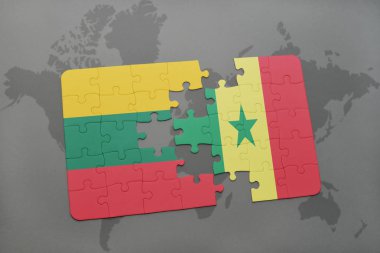 Litvanya ve senegal ulusal bayrak bir dünya haritası üzerinde ile bulmaca