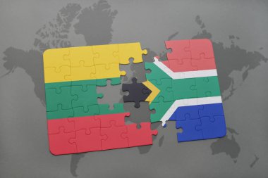 Litvanya ve Güney Afrika ulusal bayrak bir dünya haritası üzerinde ile bulmaca