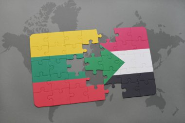 Litvanya ve sudan bir dünya haritası üzerinde bayrağı ile bulmaca