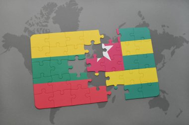 Litvanya ve togo bir dünya haritası üzerinde bayrağı ile bulmaca