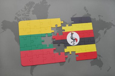 Litvanya ve uganda ulusal bayrak bir dünya haritası üzerinde ile bulmaca