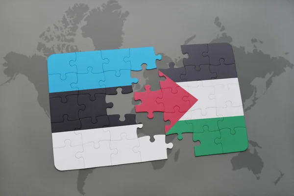 Puzzle z Flaga narodowa Estonii i Palestyny na mapie świata — Zdjęcie stockowe