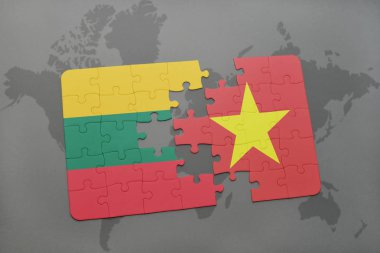 Litvanya ve vietnam ulusal bayrak bir dünya haritası üzerinde ile bulmaca