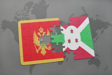 bir dünya haritası üzerinde Karadağ ve burundi bayrağı ulusal ile bulmaca