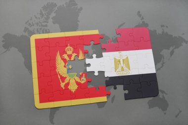 Karadağ ve Mısır ulusal bayrak bir dünya haritası üzerinde ile bulmaca