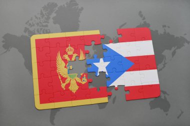 Karadağ ve Porto Riko bir dünya haritası üzerinde bayrağı ile bulmaca