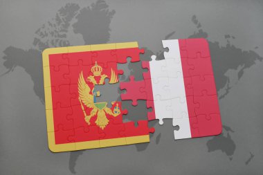 Karadağ ve peru ulusal bayrak bir dünya haritası üzerinde ile bulmaca