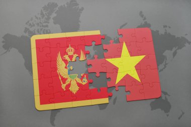 Karadağ ve vietnam ulusal bayrak bir dünya haritası üzerinde ile bulmaca