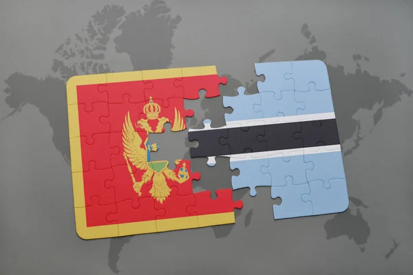 Puzzel met de nationale vlag van montenegro en botswana op een wereldkaart — Stockfoto