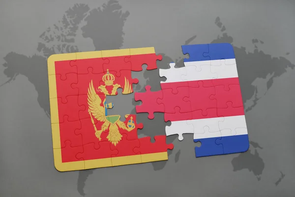 Karadağ ve Kosta Rika bir dünya haritası üzerinde bayrağı ile bulmaca — Stok fotoğraf