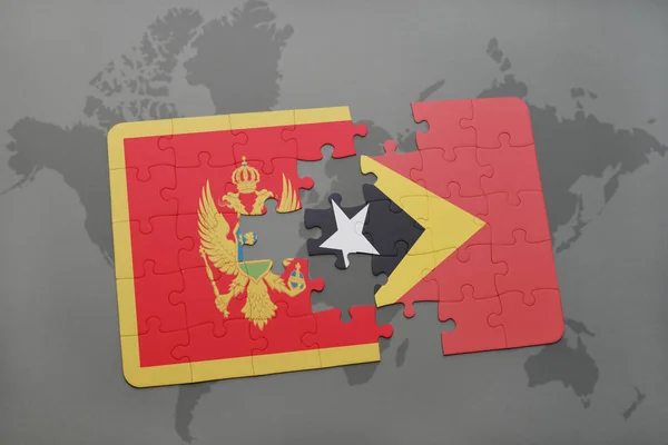 Головоломка з національним прапором Чорногорії та східного часу на карті світу — стокове фото