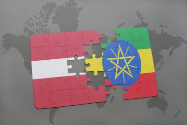 Letonya ve Etiyopya bir dünya haritası üzerinde bayrağı ile bulmaca