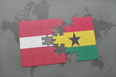 Letonya ve Gana bir dünya haritası üzerinde bayrağı ile bulmaca