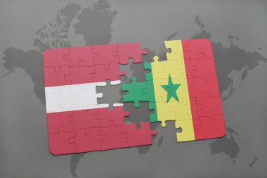 Letonya ve senegal ulusal bayrak bir dünya haritası üzerinde ile bulmaca