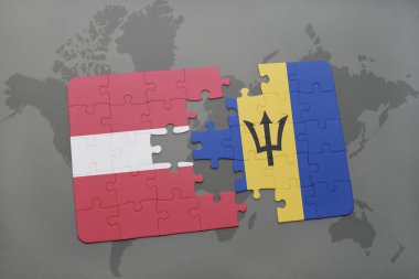 Letonya ve barbados ulusal bayrak bir dünya haritası üzerinde ile bulmaca