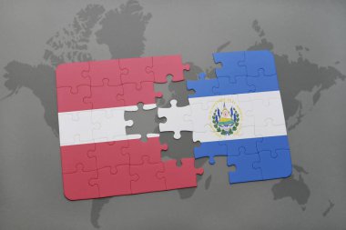 Letonya ve el salvador ulusal bayrak bir dünya haritası üzerinde ile bulmaca