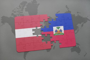 Letonya ve haiti ulusal bayrak bir dünya haritası üzerinde ile bulmaca