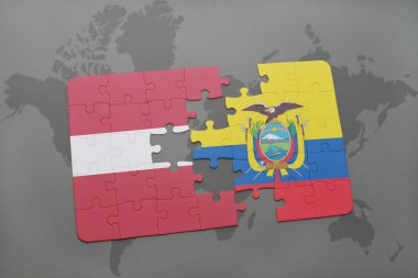Letonya ve Ekvador ulusal bayrak bir dünya haritası üzerinde ile bulmaca