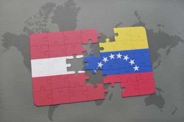 Letonya ve venezuela ulusal bayrak bir dünya haritası üzerinde ile bulmaca