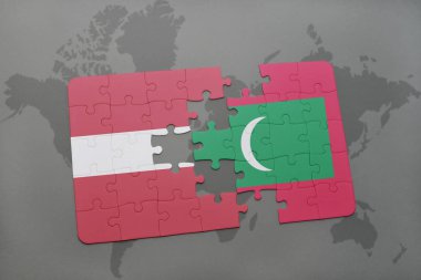 bir dünya haritası üzerinde Letonya ve Maldivler bayrağının Ulusal bulmaca