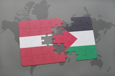 Letonya ve Filistin Ulusal bayrak bir dünya haritası üzerinde ile bulmaca