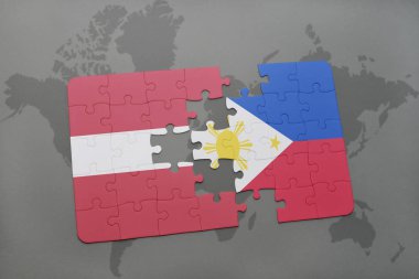 Letonya ve Türkiye ulusal bayrak bir dünya haritası üzerinde ile bulmaca