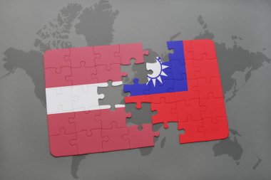 Letonya ve Tayvan ulusal bayrak bir dünya haritası üzerinde ile bulmaca